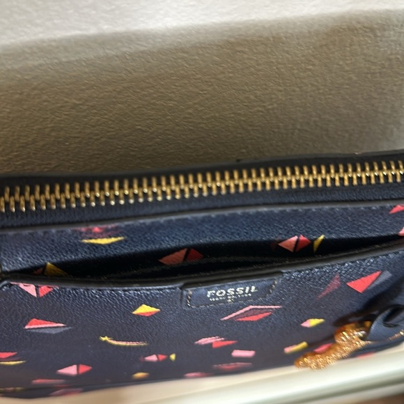 Fossil Coated Small Gift Print Shopper Purse Double Handles Zipper Closure - Picture 4 of 16